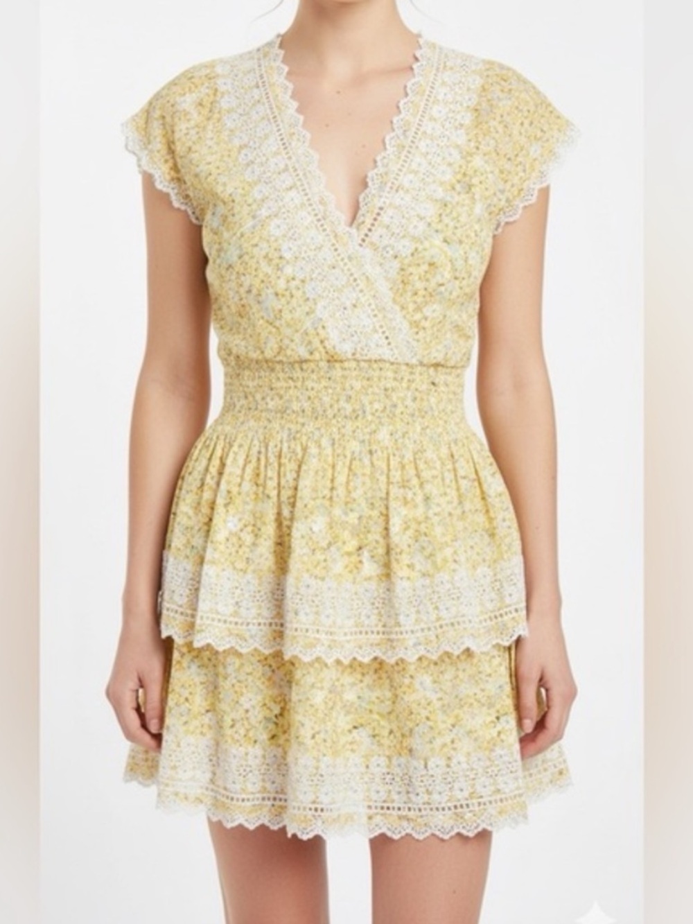 American Eagle Floral Tiered Eyelet Lace Mini Dress